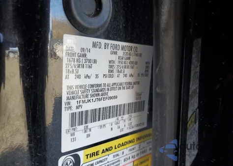 2015 Ford Expedition El Xlt из США, поврежденный, VIN 1FMJK1JT6FEF09059